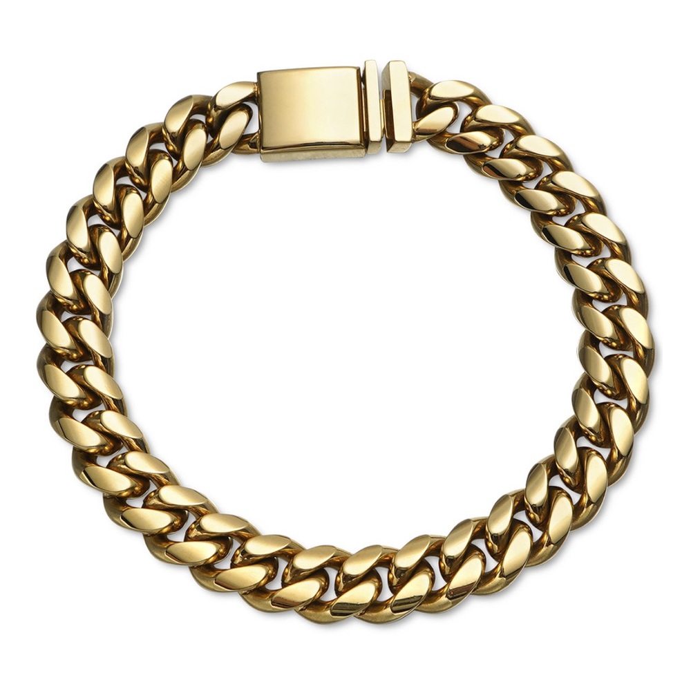 NWT Cuban Link Bracelet Gold-Tone Ion Plated Stainless Steel Size 8 & 1/2 inches